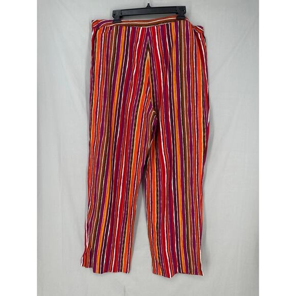 Y2K Vintage Pants Womens Large Purple Linen Striped Wide Leg High Rise Yellow - Picture 3 of 9